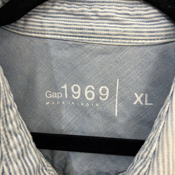 Gap 1969 Western Pin Stripe Denim Snap Button Shirt Lightwash Size XL - Picture 9 of 15